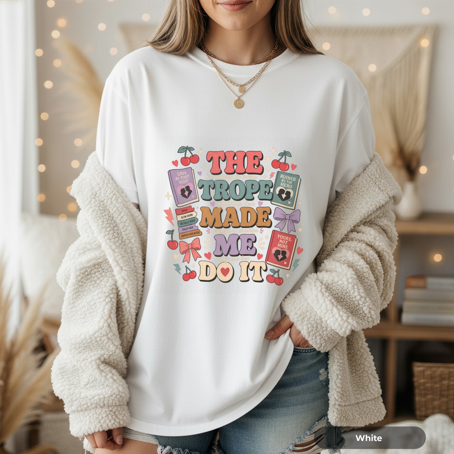 The Trope Made Me Do It Graphic T-Shirt — Retro Bookish Cherry Design