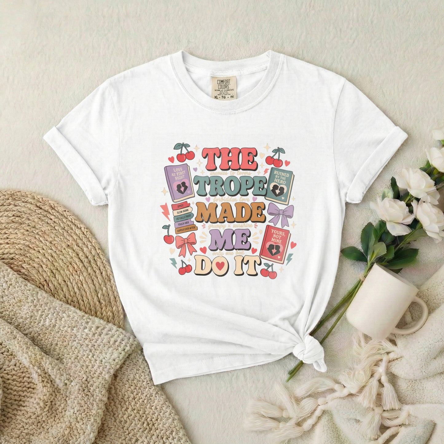 The Trope Made Me Do It Graphic T-Shirt — Retro Bookish Cherry Design