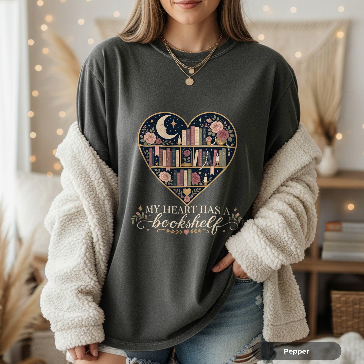 Book Lover Heart T-Shirt — "When in Doubt, Read" Floral Bookshelf Tee