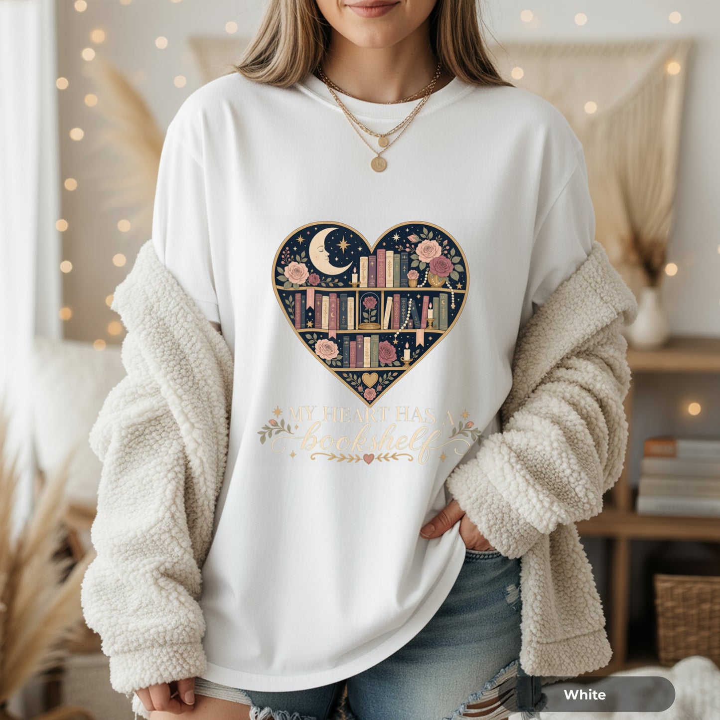 Book Lover Heart T-Shirt — "When in Doubt, Read" Floral Bookshelf Tee