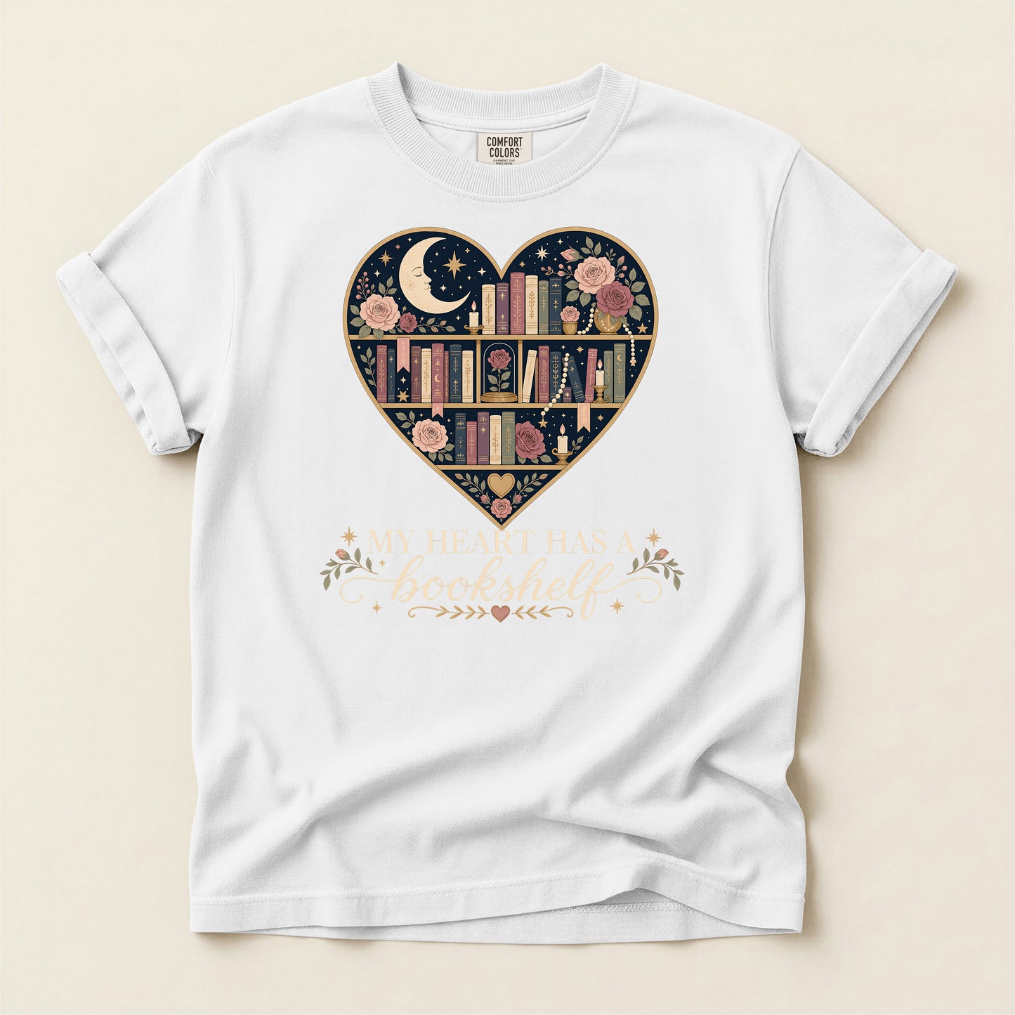 Book Lover Heart T-Shirt — "When in Doubt, Read" Floral Bookshelf Tee