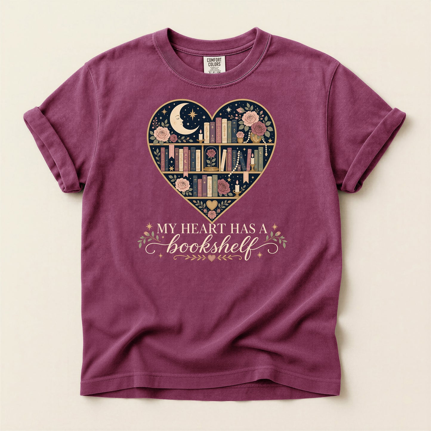 Book Lover Heart T-Shirt — "When in Doubt, Read" Floral Bookshelf Tee