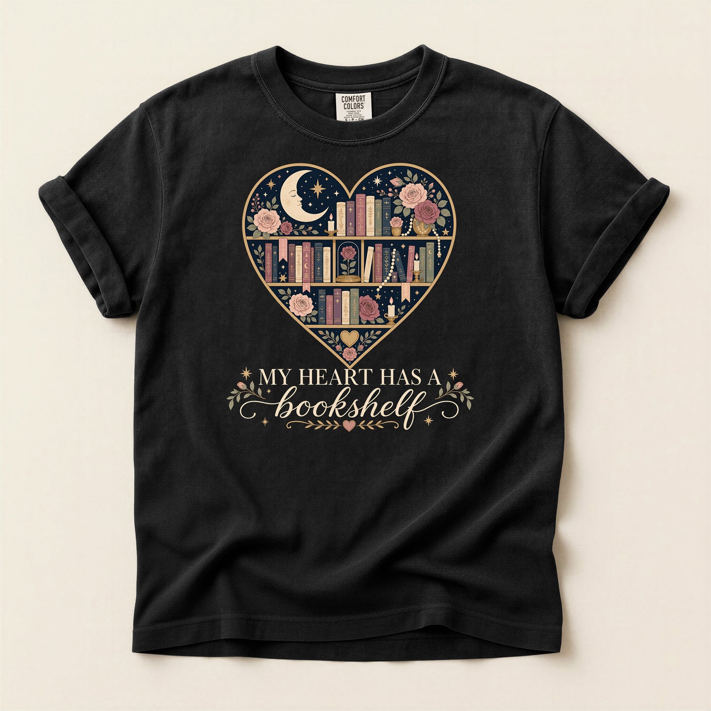 Book Lover Heart T-Shirt — "When in Doubt, Read" Floral Bookshelf Tee