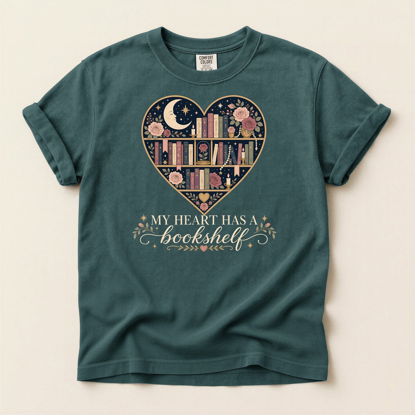 Book Lover Heart T-Shirt — "When in Doubt, Read" Floral Bookshelf Tee