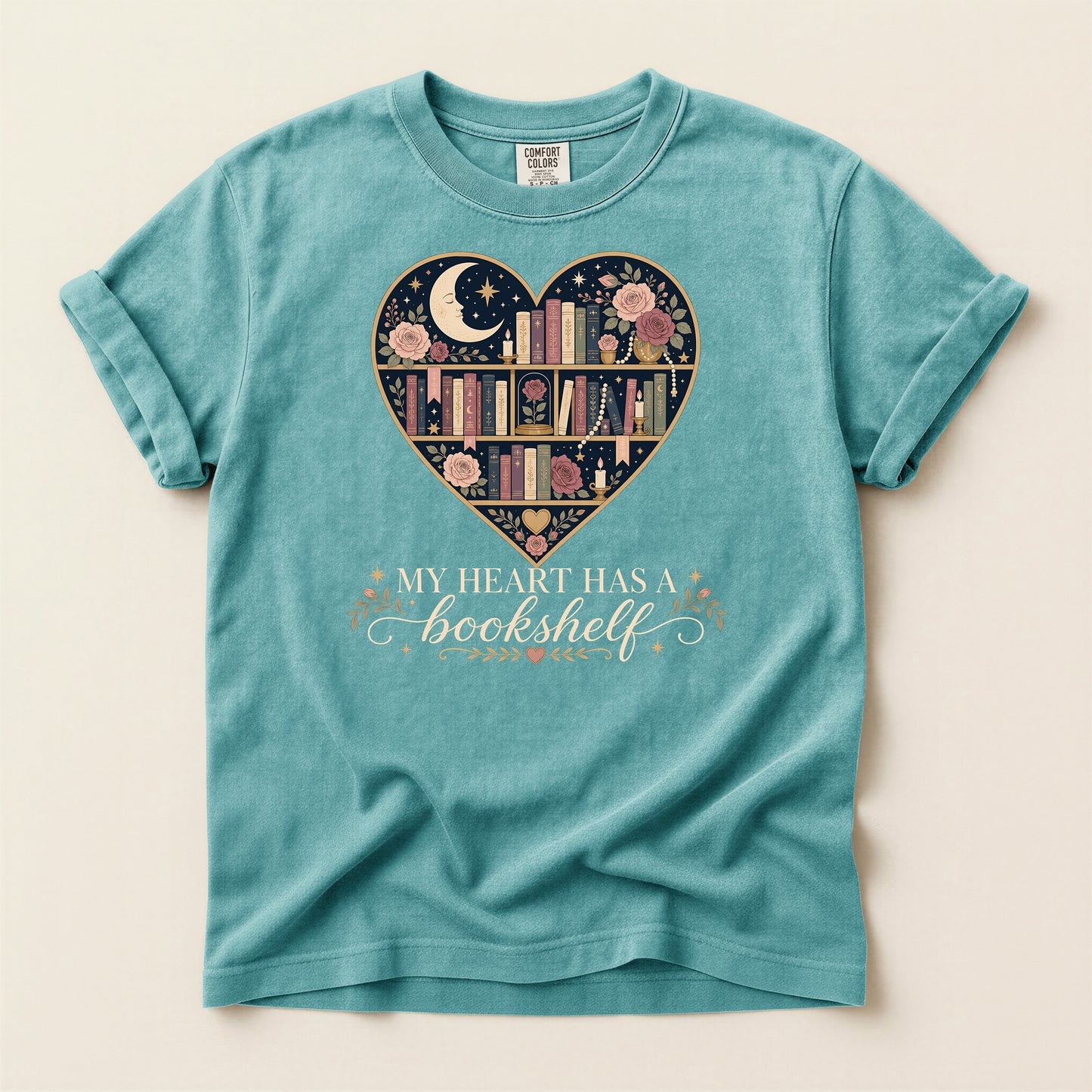 Book Lover Heart T-Shirt — "When in Doubt, Read" Floral Bookshelf Tee
