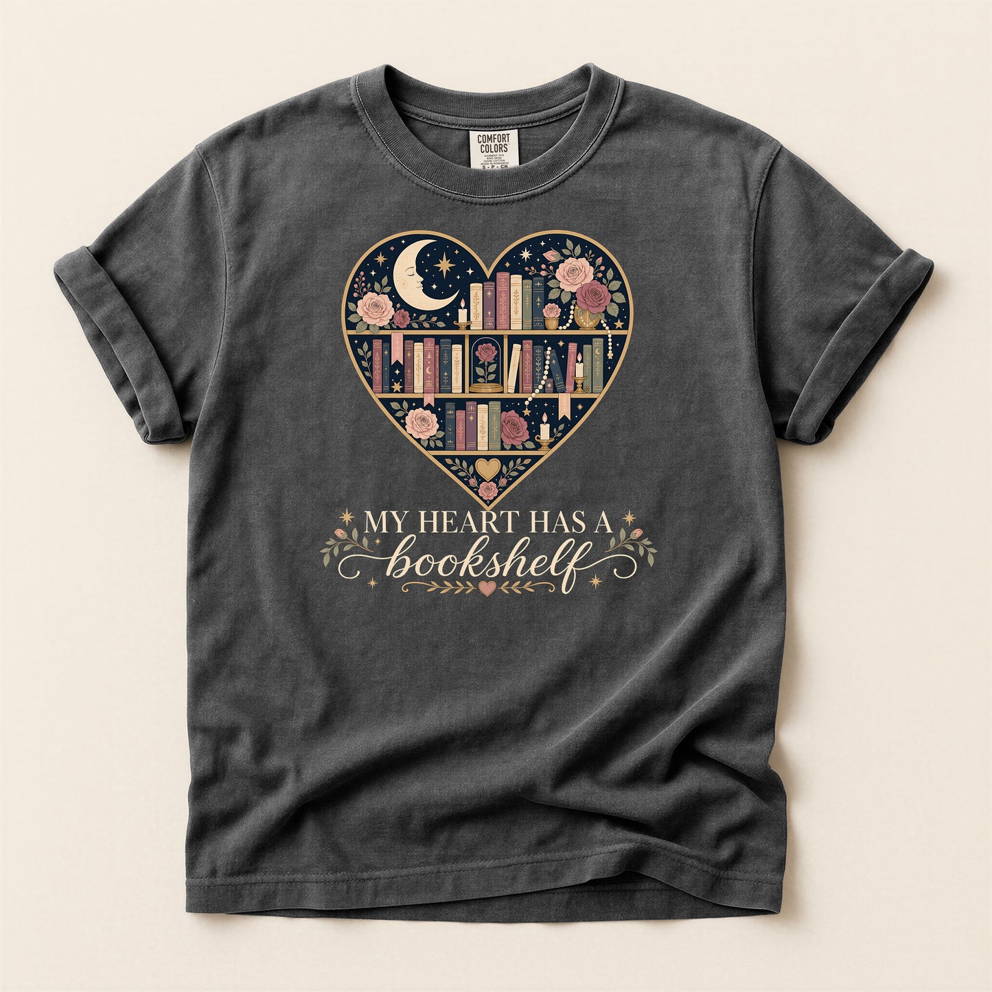 Book Lover Heart T-Shirt — "When in Doubt, Read" Floral Bookshelf Tee