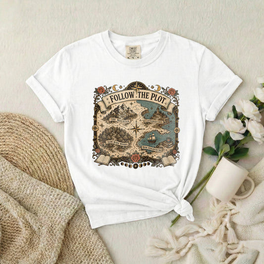 Adventure Map T-Shirt — "Follow the Plot" Fantasy Map Tee for Readers & Gamers