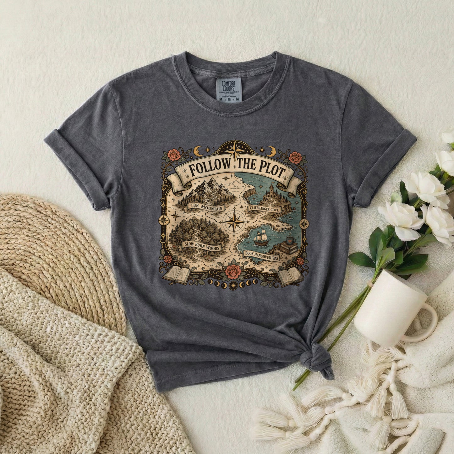 Adventure Map T-Shirt — "Follow the Plot" Fantasy Map Tee for Readers & Gamers