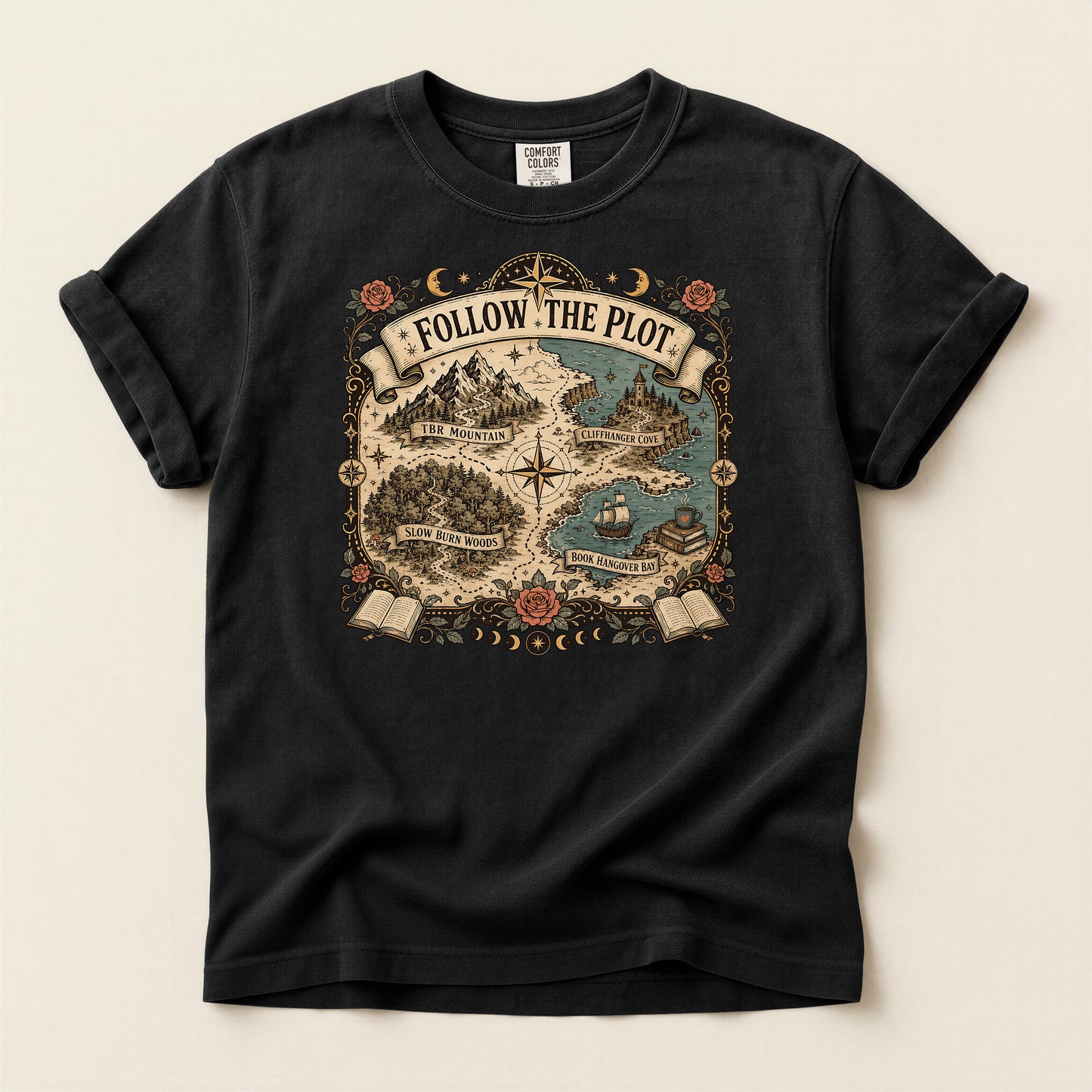 Adventure Map T-Shirt — "Follow the Plot" Fantasy Map Tee for Readers & Gamers