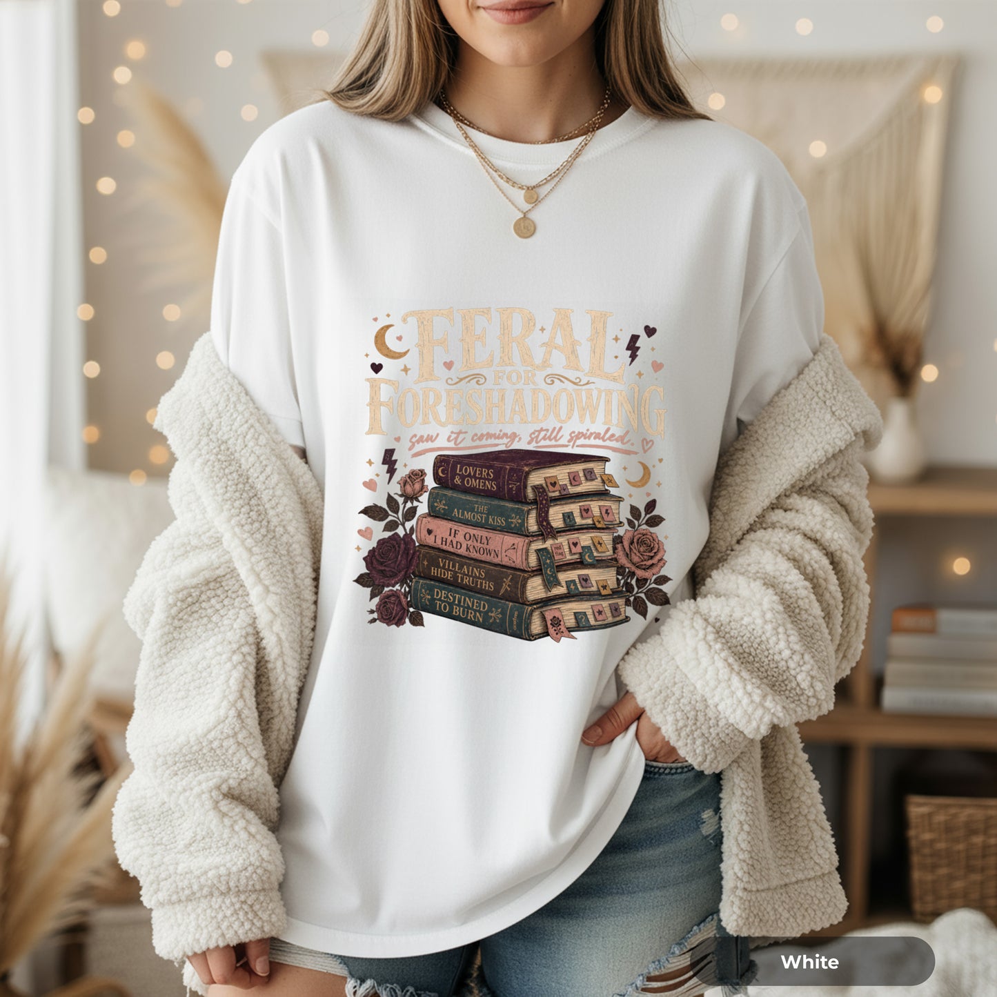 Foreshadowing Stack Book T-Shirt — "Feral for Foreshadowing" Literary Graphic Tee