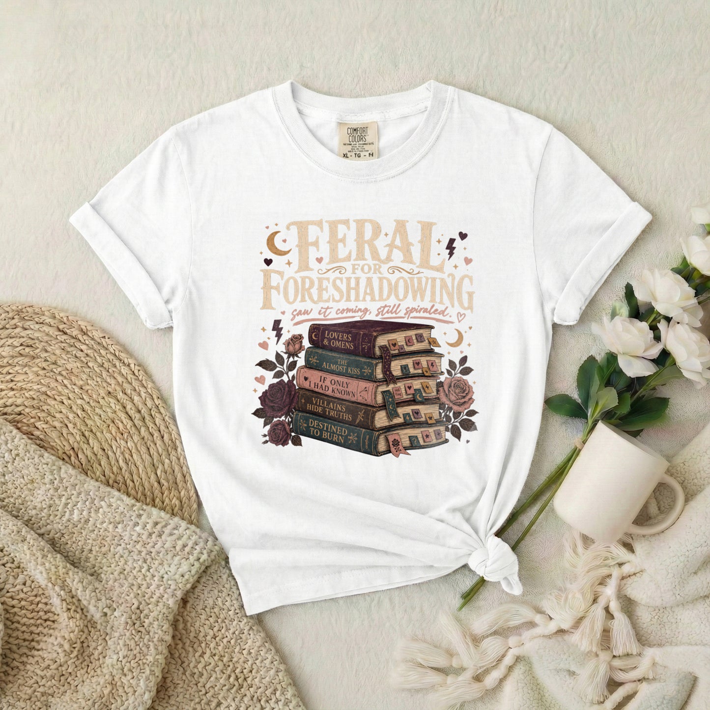 Foreshadowing Stack Book T-Shirt — "Feral for Foreshadowing" Literary Graphic Tee