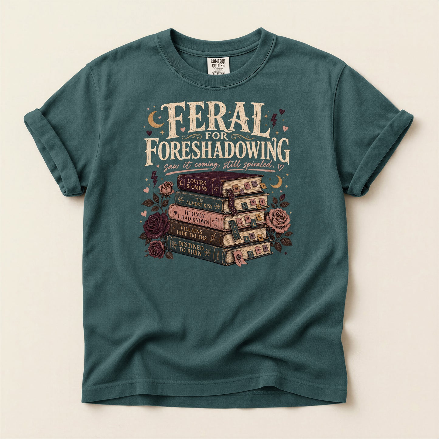 Foreshadowing Stack Book T-Shirt — "Feral for Foreshadowing" Literary Graphic Tee