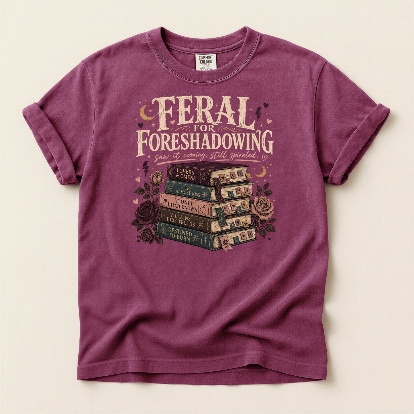 Foreshadowing Stack Book T-Shirt — "Feral for Foreshadowing" Literary Graphic Tee