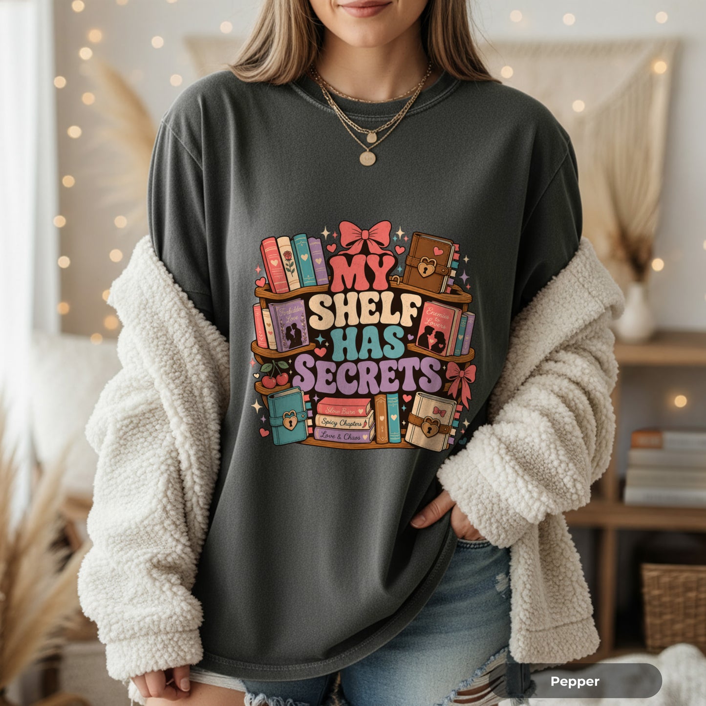 T-Shirt — "My Shelf Has Secrets" Bookish Graphic Tee