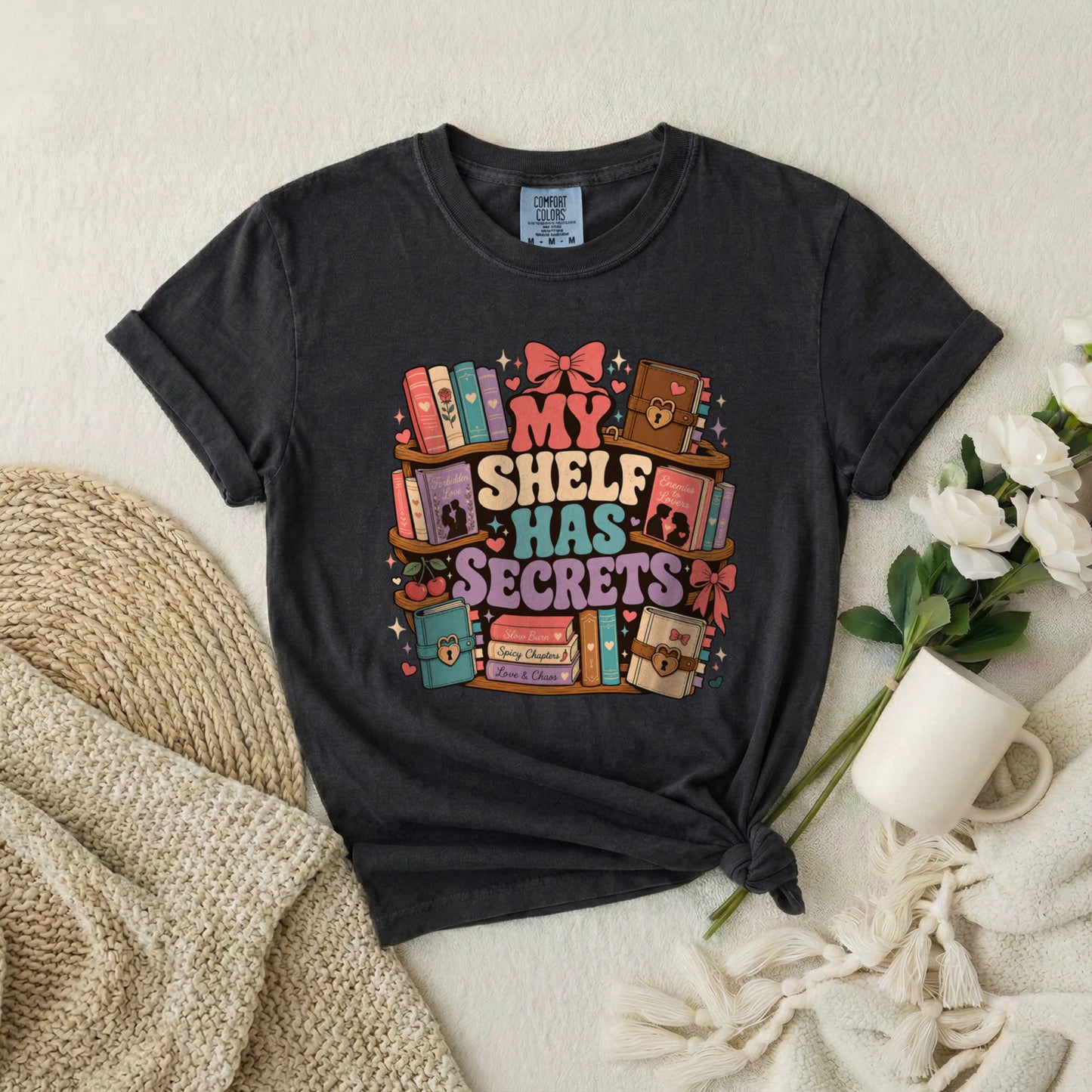 T-Shirt — "My Shelf Has Secrets" Bookish Graphic Tee