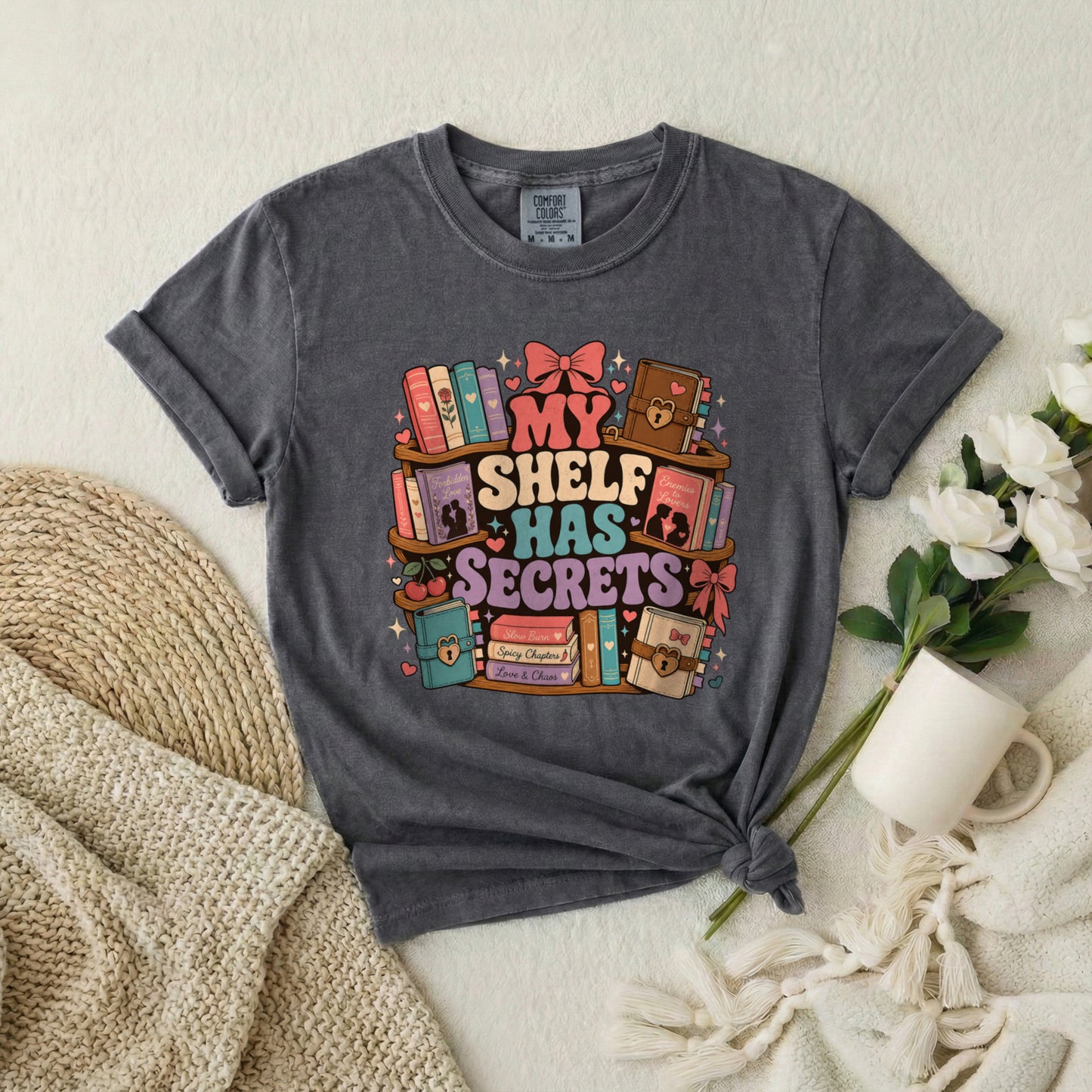 T-Shirt — "My Shelf Has Secrets" Bookish Graphic Tee