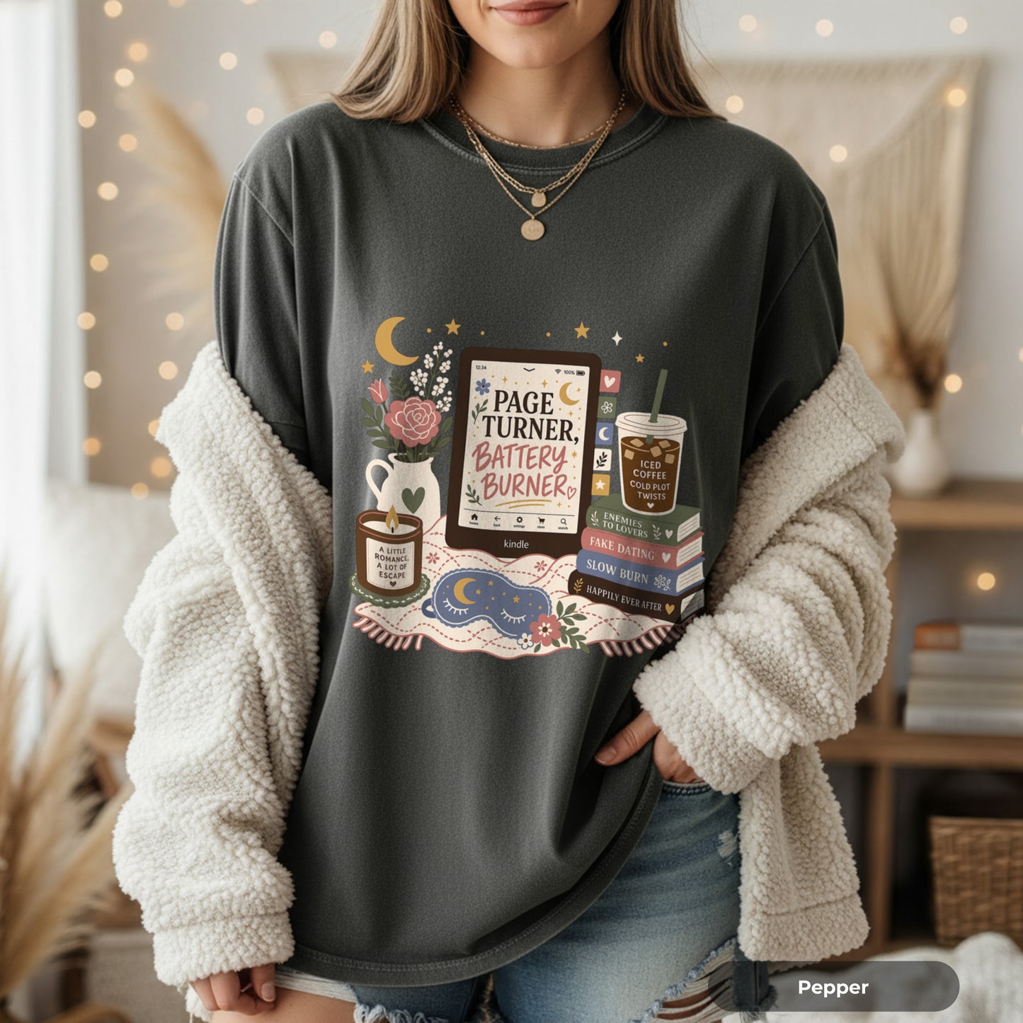 Booklover T‑Shirt — "Page Turner, Battery Burner" Reading Graphic Tee