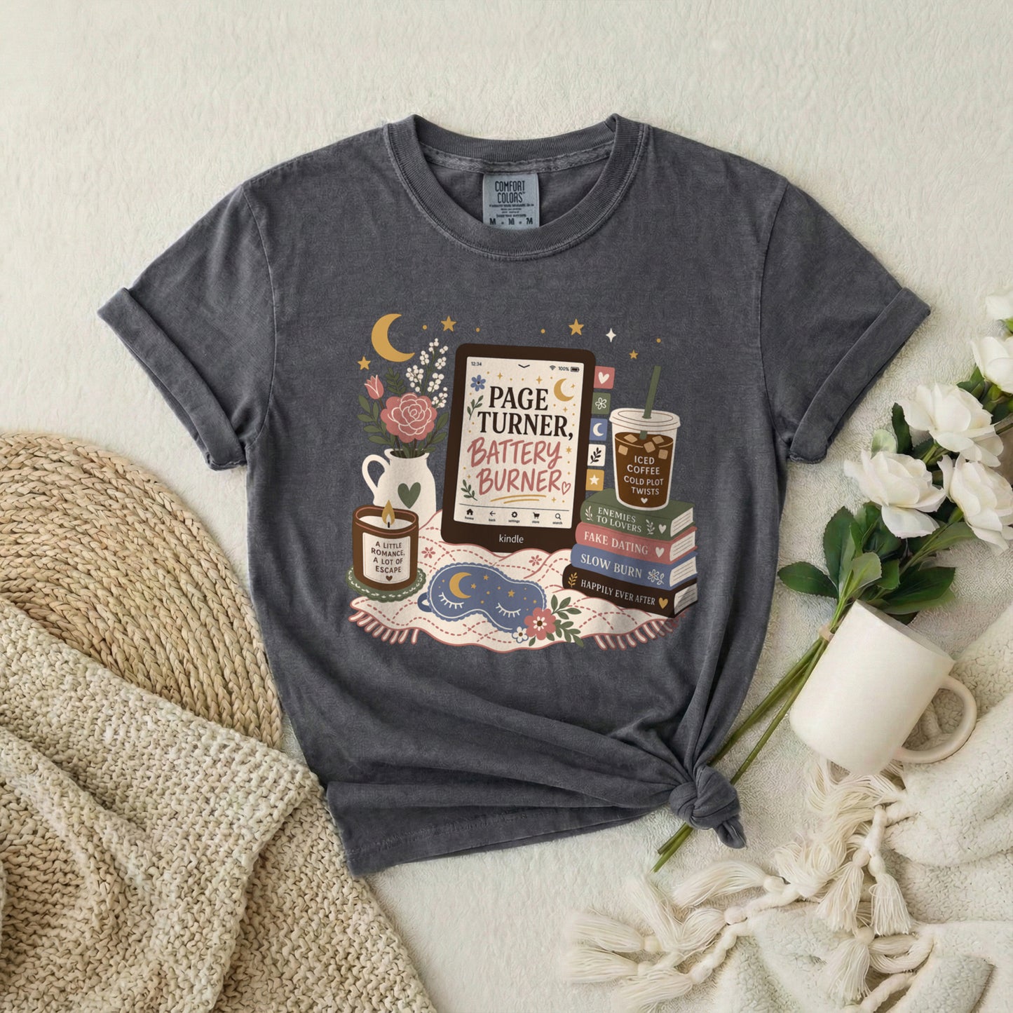Booklover T‑Shirt — "Page Turner, Battery Burner" Reading Graphic Tee