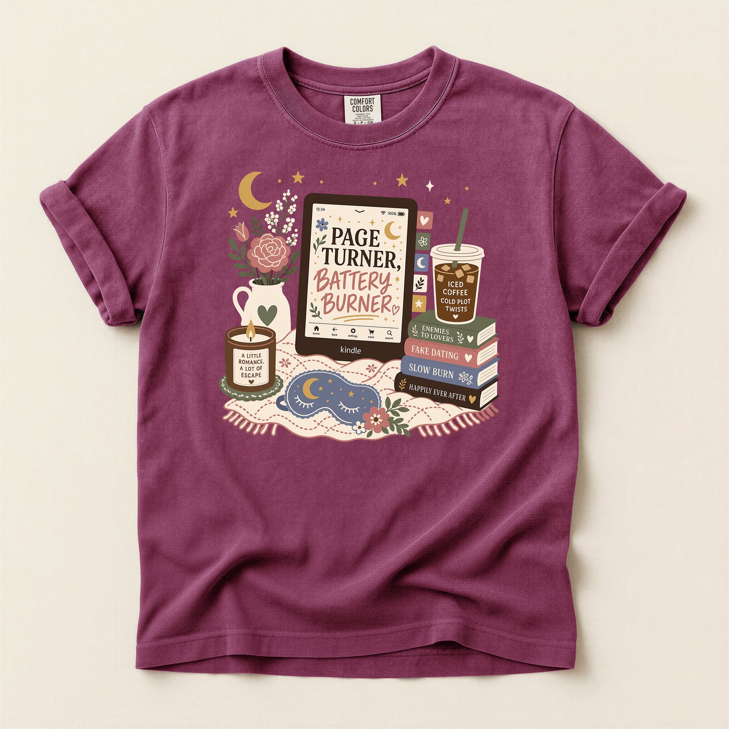 Booklover T‑Shirt — "Page Turner, Battery Burner" Reading Graphic Tee