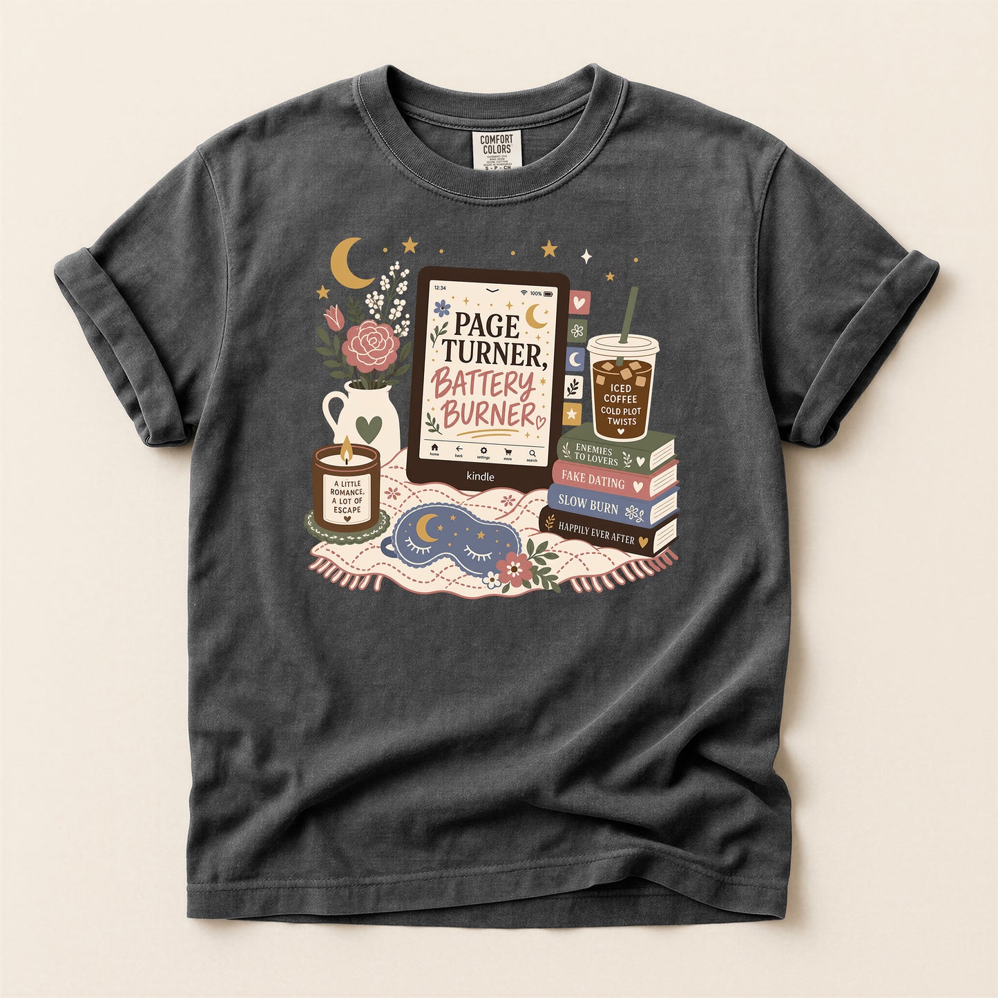 Booklover T‑Shirt — "Page Turner, Battery Burner" Reading Graphic Tee