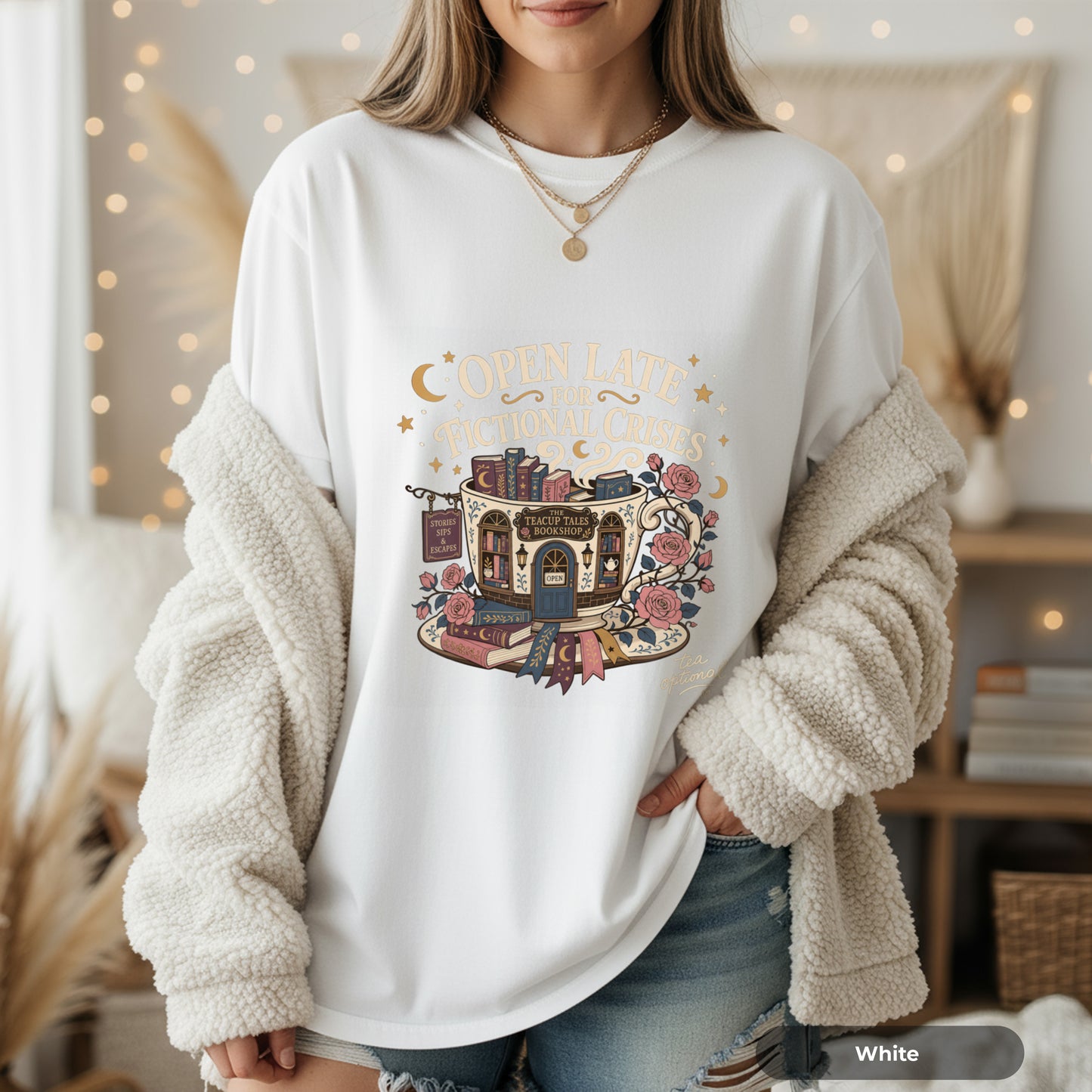 T-Shirt — "Open Late for Fictional Crises" Literary Booklover Tee