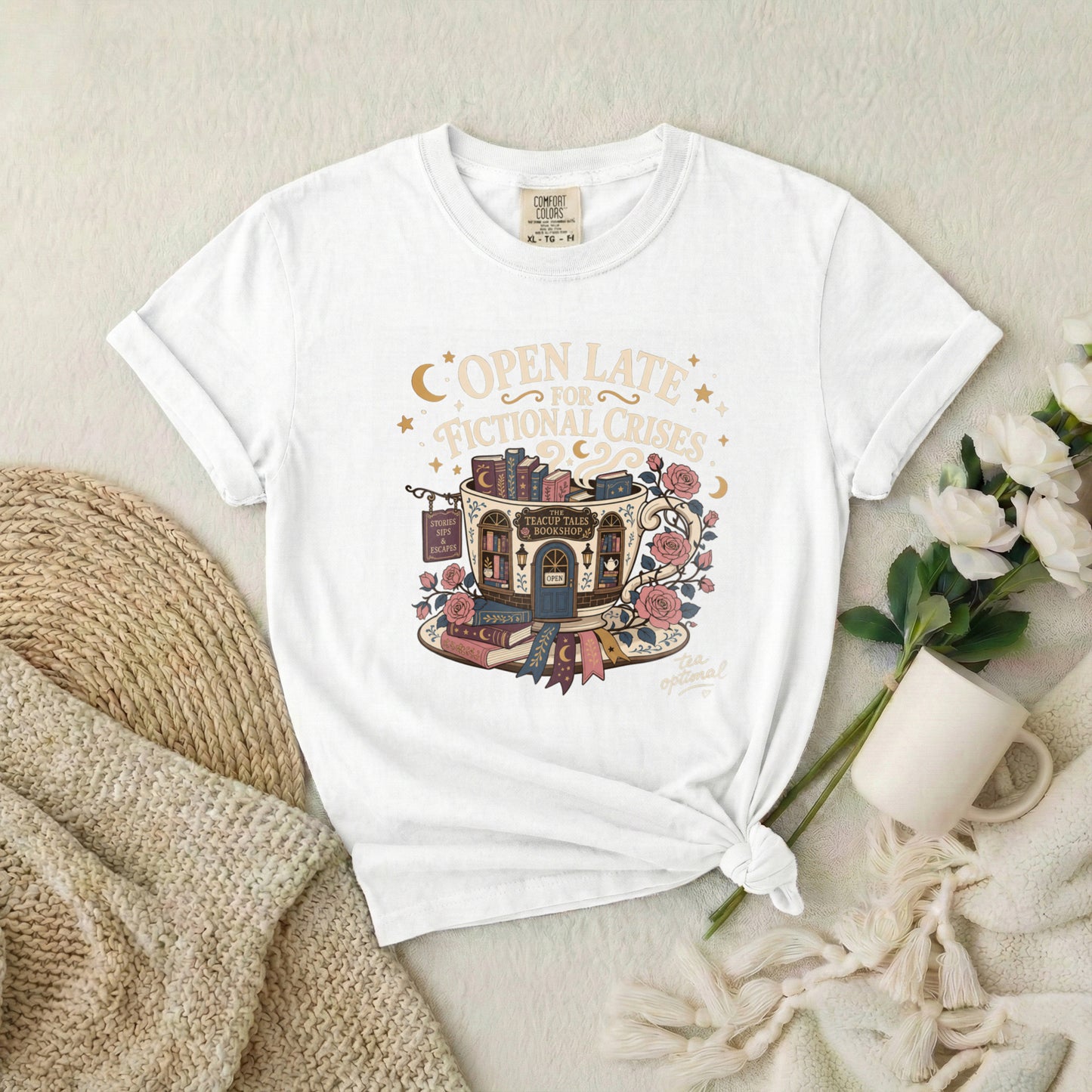 T-Shirt — "Open Late for Fictional Crises" Literary Booklover Tee