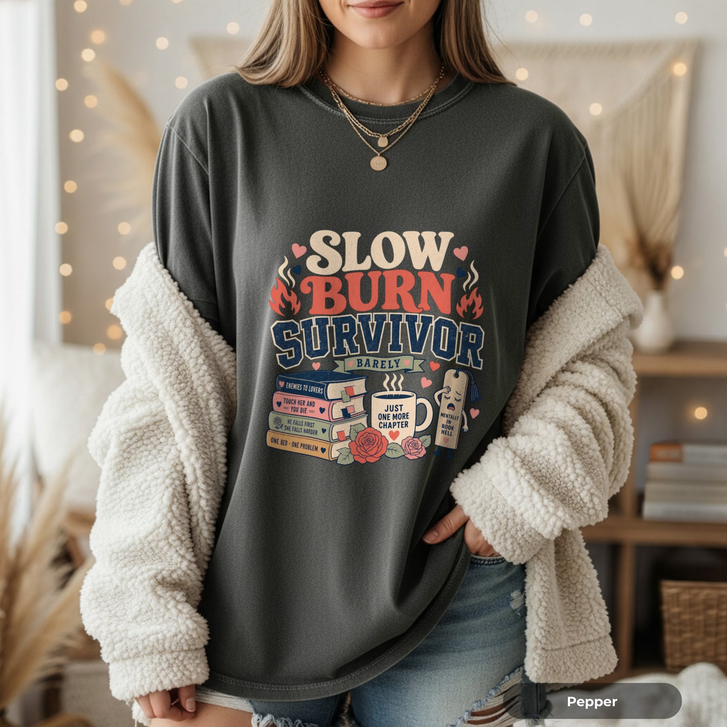 Slow Burn Survivor T-Shirt — Book Lover Reading Recovery Tee
