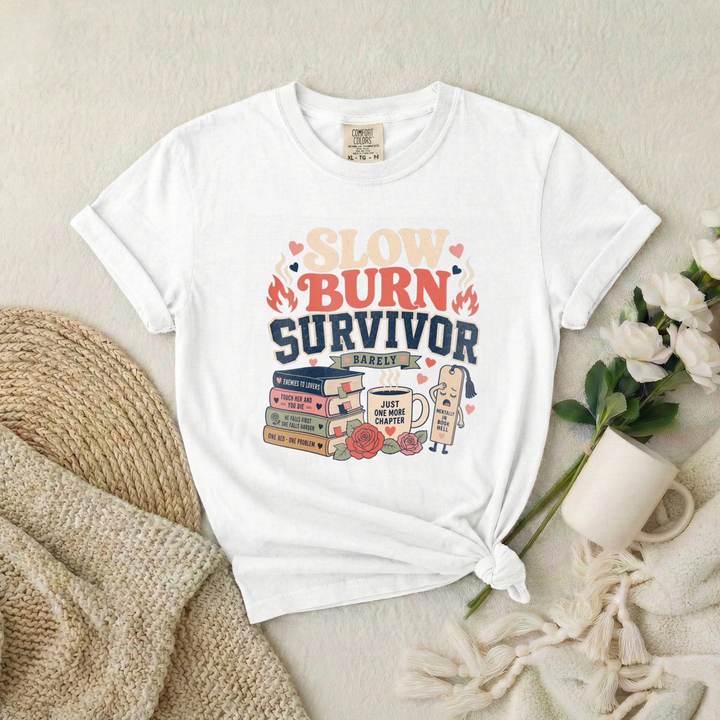 Slow Burn Survivor T-Shirt — Book Lover Reading Recovery Tee