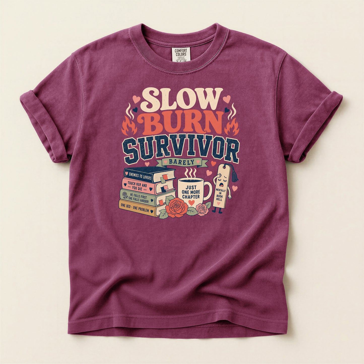 Slow Burn Survivor T-Shirt — Book Lover Reading Recovery Tee