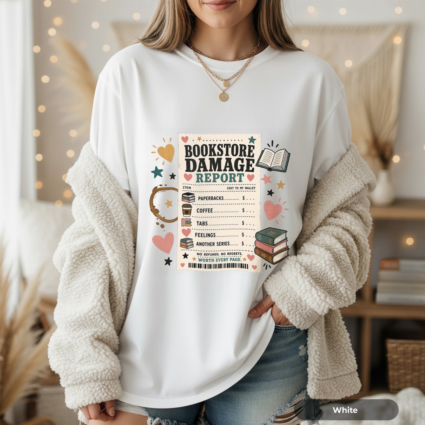 Bookstore Damage Report T-Shirt — Funny Reading Lover Tee