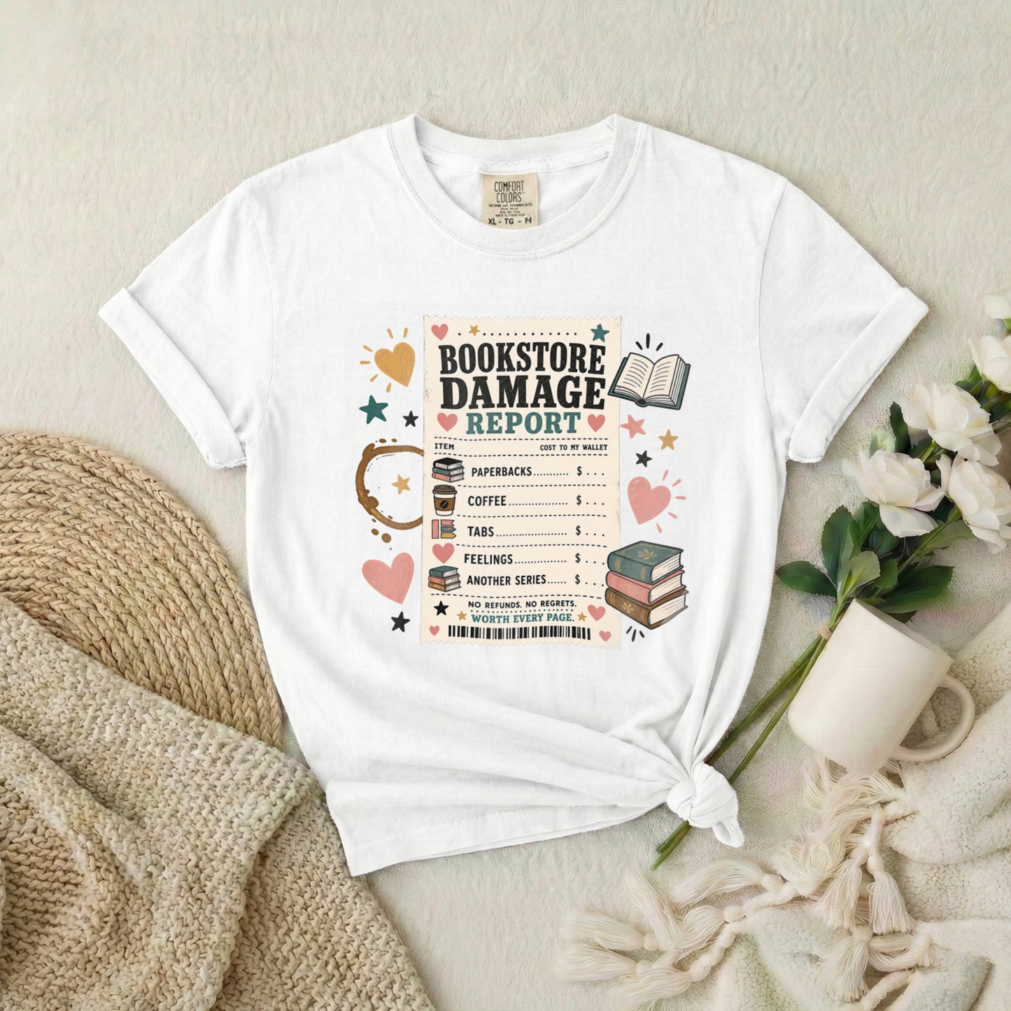 Bookstore Damage Report T-Shirt — Funny Reading Lover Tee