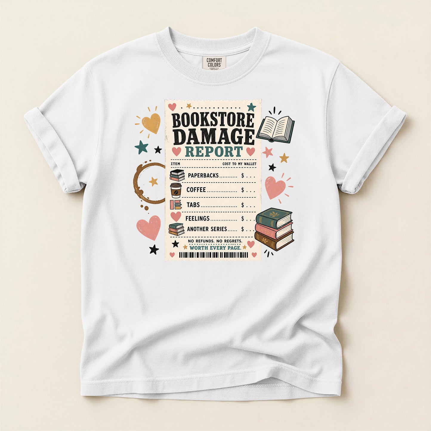 Bookstore Damage Report T-Shirt — Funny Reading Lover Tee