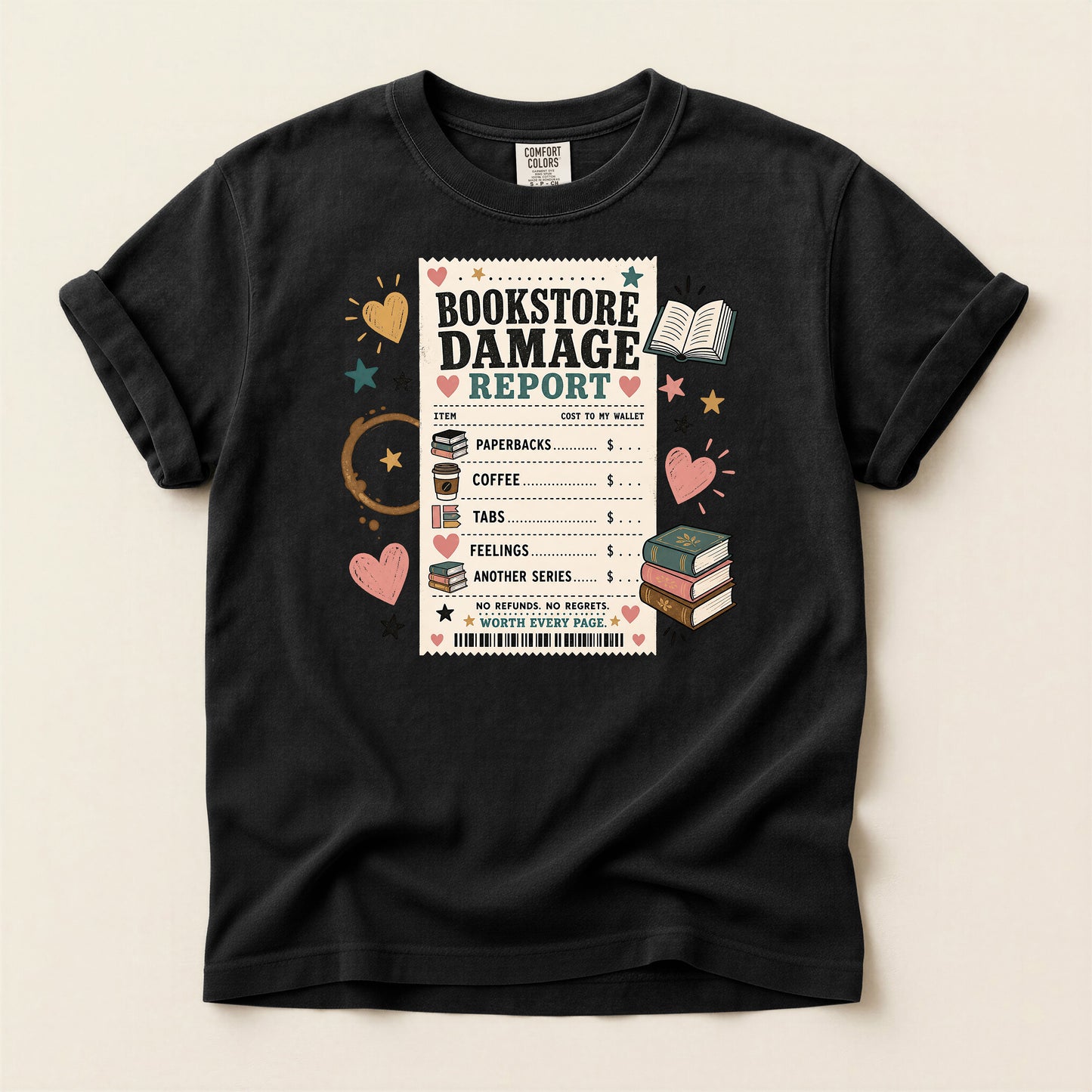 Bookstore Damage Report T-Shirt — Funny Reading Lover Tee