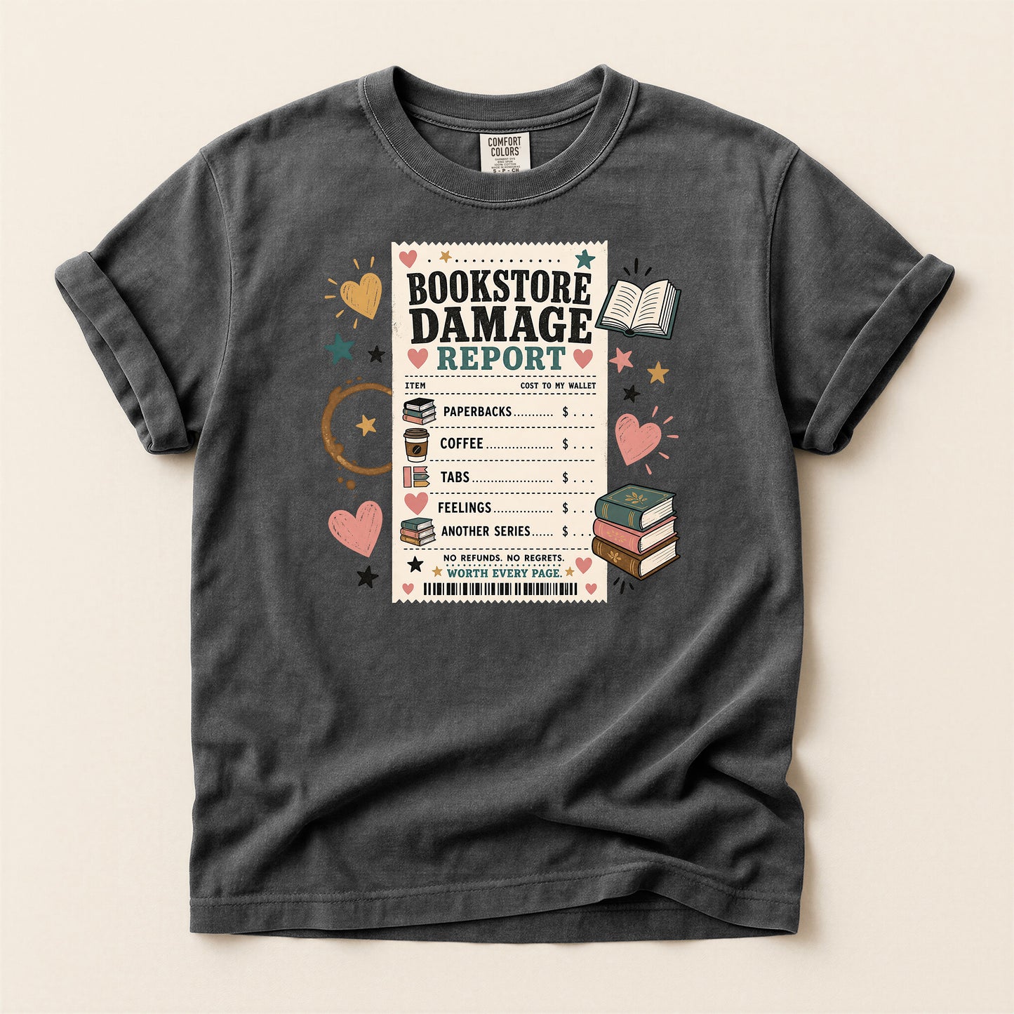 Bookstore Damage Report T-Shirt — Funny Reading Lover Tee