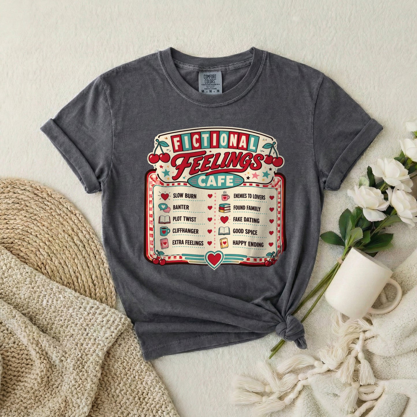 Fictional Feelings Café T-Shirt — Book Lover Novelty Tee