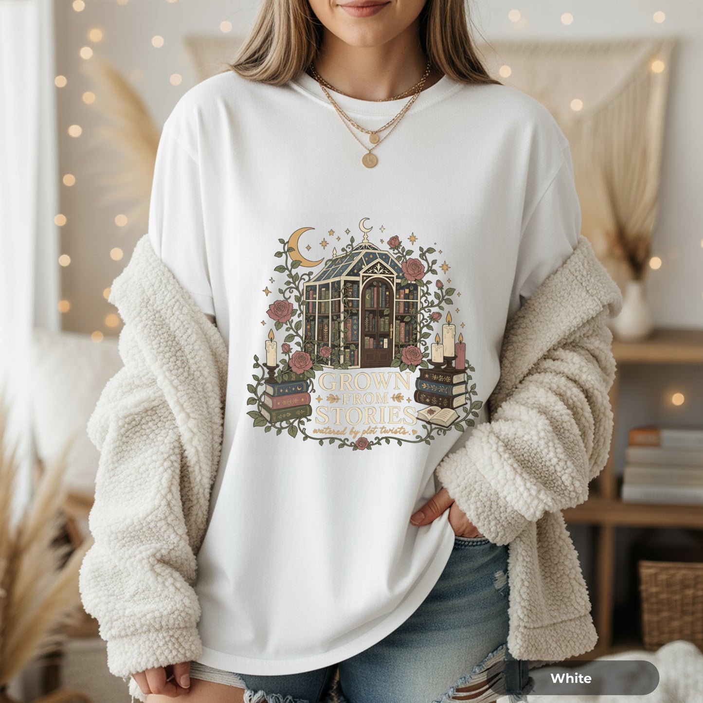 Literary Greenhouse T-Shirt — "Grow From Stories" Bookish Floral Tee