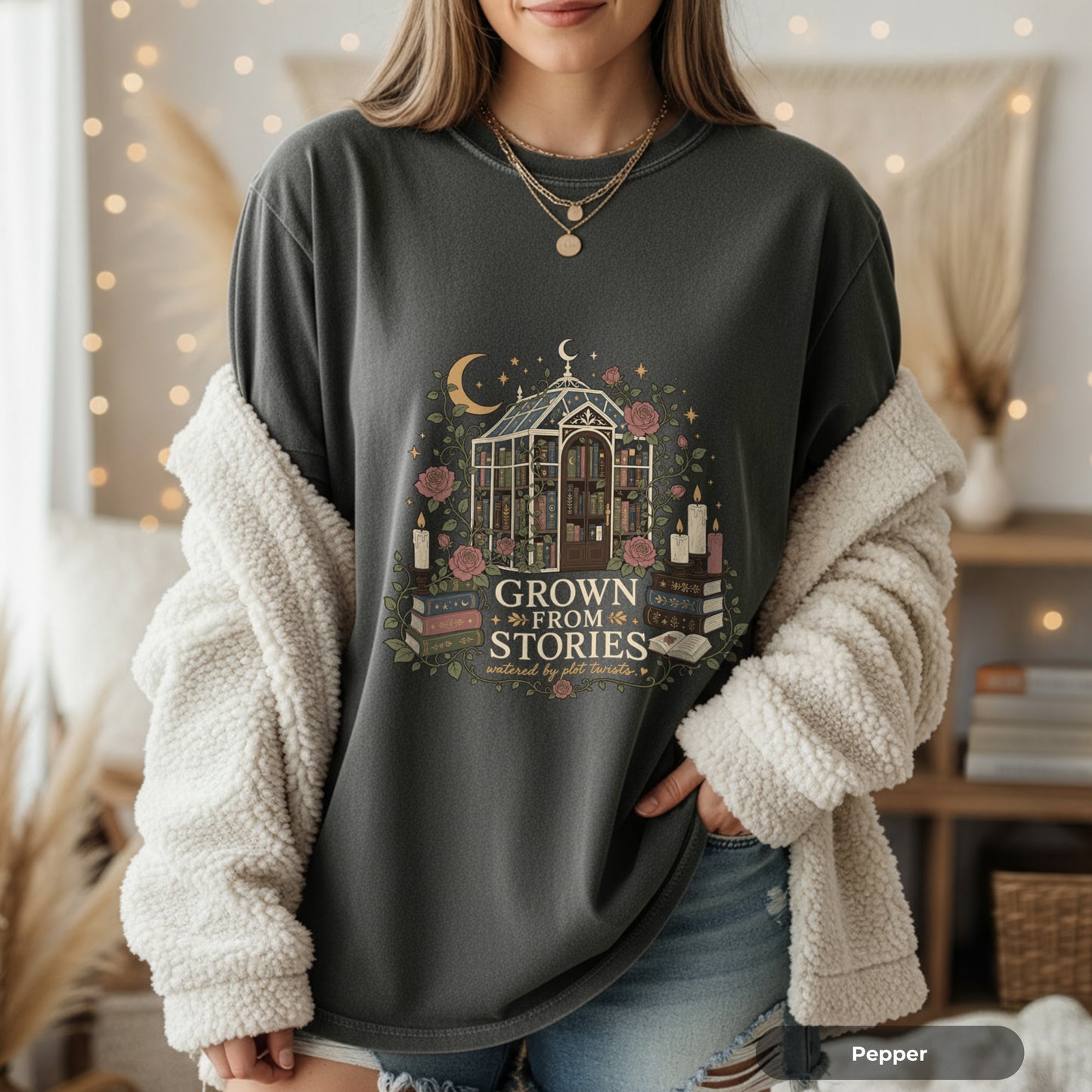 Literary Greenhouse T-Shirt — "Grow From Stories" Bookish Floral Tee