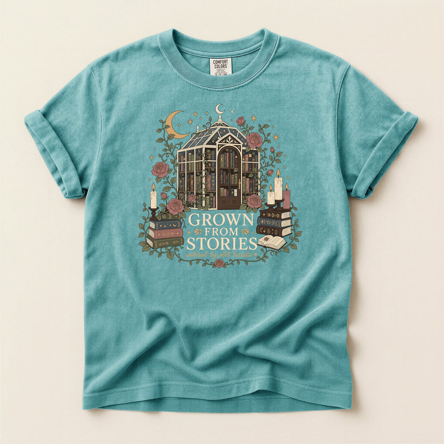 Literary Greenhouse T-Shirt — "Grow From Stories" Bookish Floral Tee