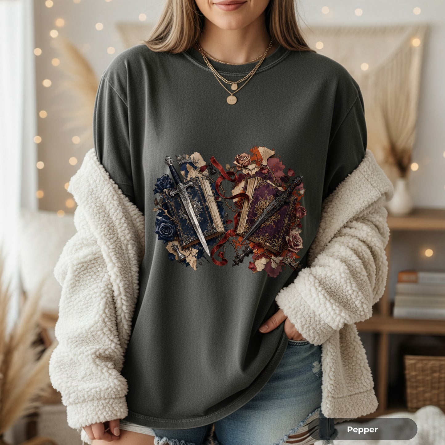 Vintage Mirror Skull T-Shirt — Gothic Grunge Floral Graphic Tee