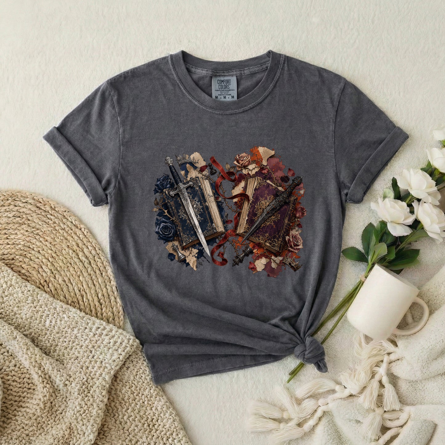 Vintage Mirror Skull T-Shirt — Gothic Grunge Floral Graphic Tee