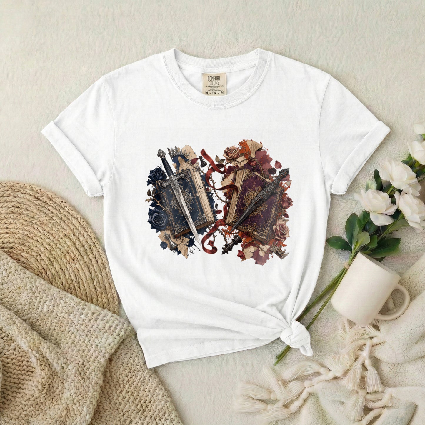 Vintage Mirror Skull T-Shirt — Gothic Grunge Floral Graphic Tee