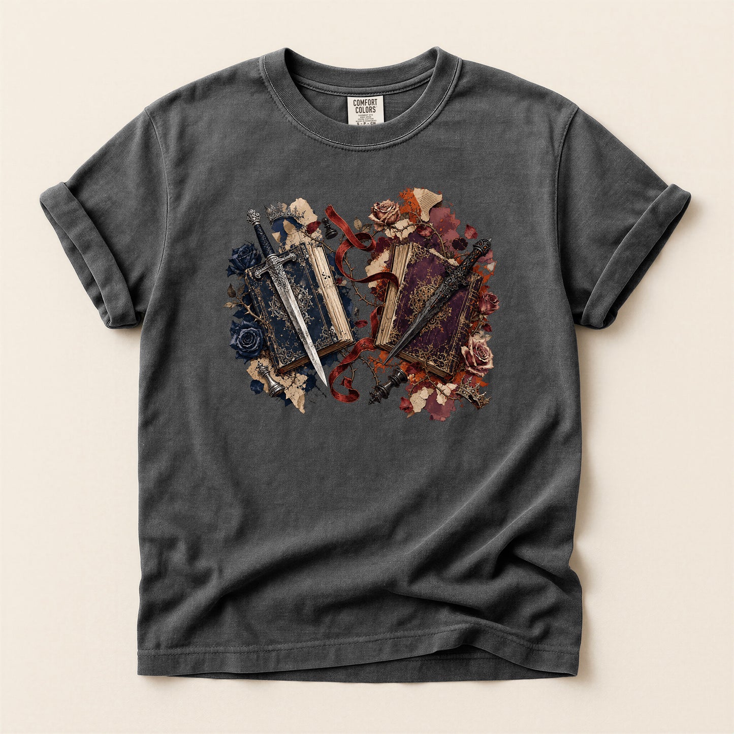 Vintage Mirror Skull T-Shirt — Gothic Grunge Floral Graphic Tee