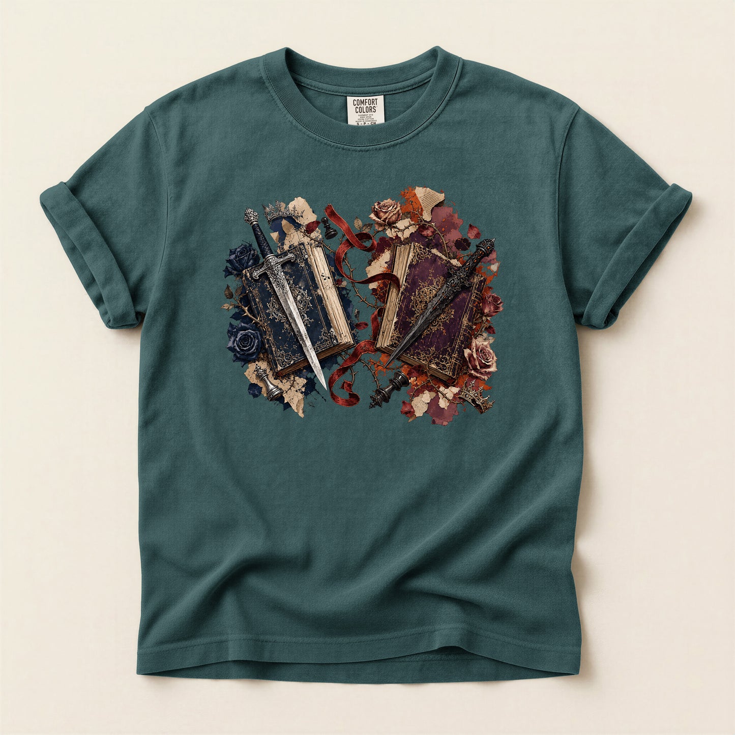 Vintage Mirror Skull T-Shirt — Gothic Grunge Floral Graphic Tee