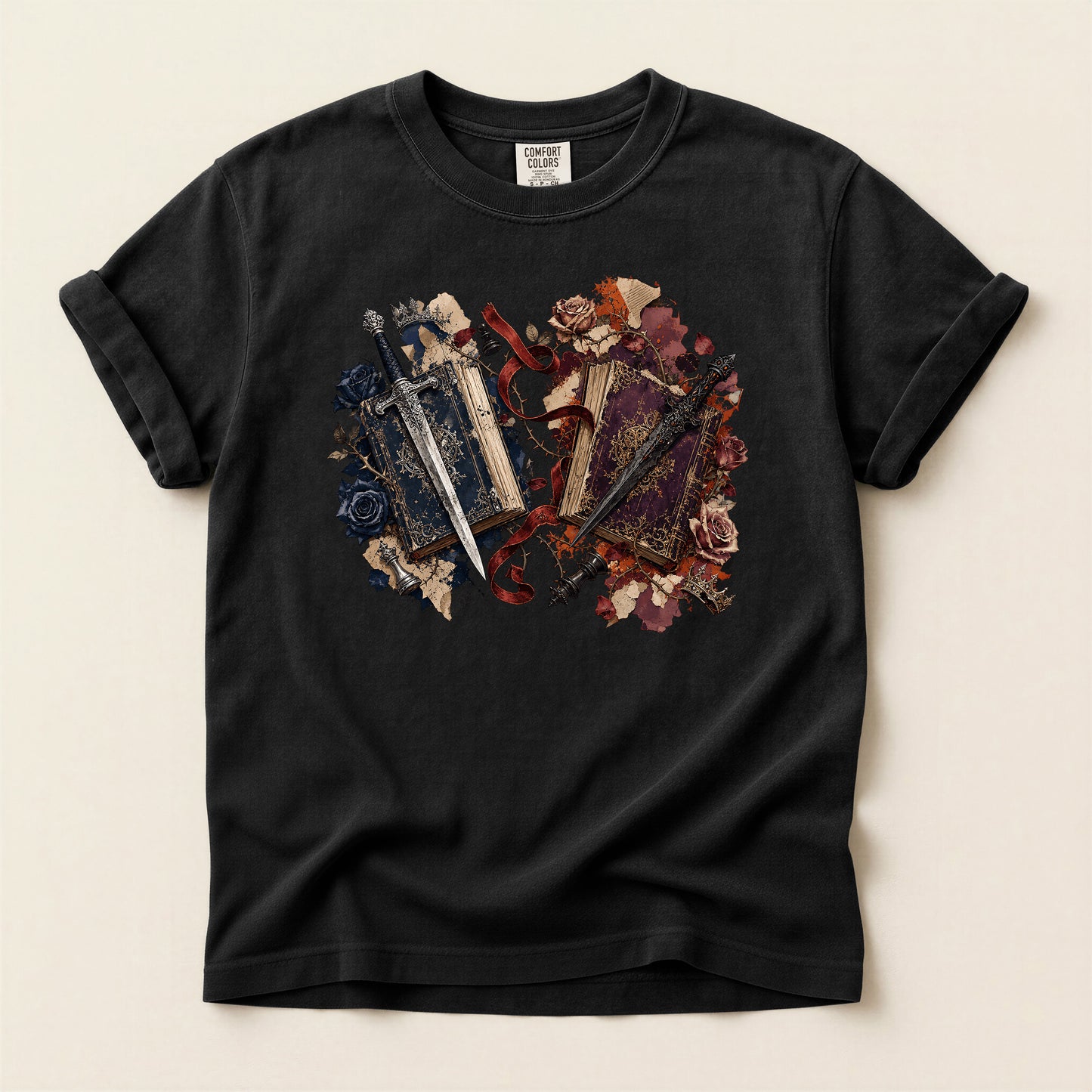 Vintage Mirror Skull T-Shirt — Gothic Grunge Floral Graphic Tee