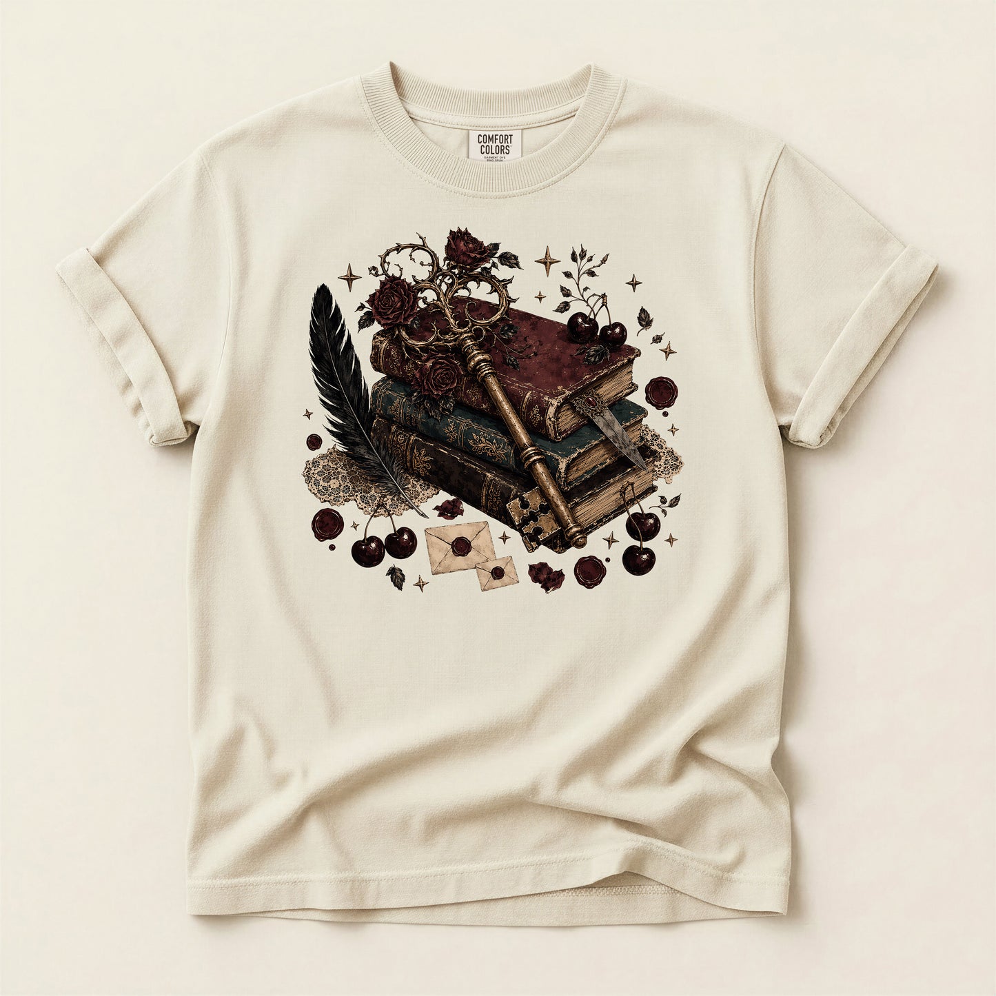 Mystic Book & Quill Graphic T-Shirt — Vintage Witchcraft Aesthetic