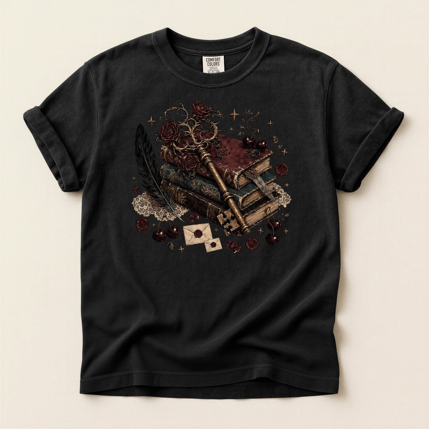 Mystic Book & Quill Graphic T-Shirt — Vintage Witchcraft Aesthetic