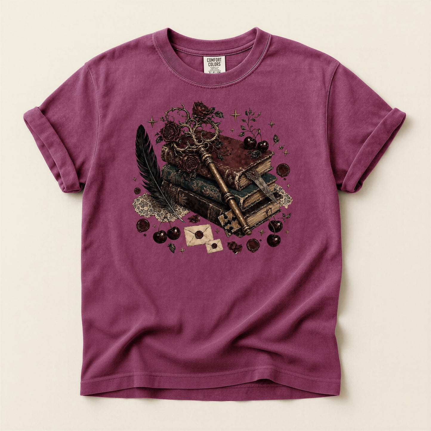Mystic Book & Quill Graphic T-Shirt — Vintage Witchcraft Aesthetic