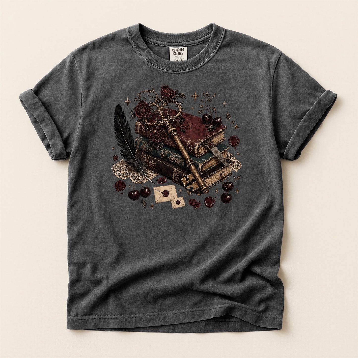 Mystic Book & Quill Graphic T-Shirt — Vintage Witchcraft Aesthetic