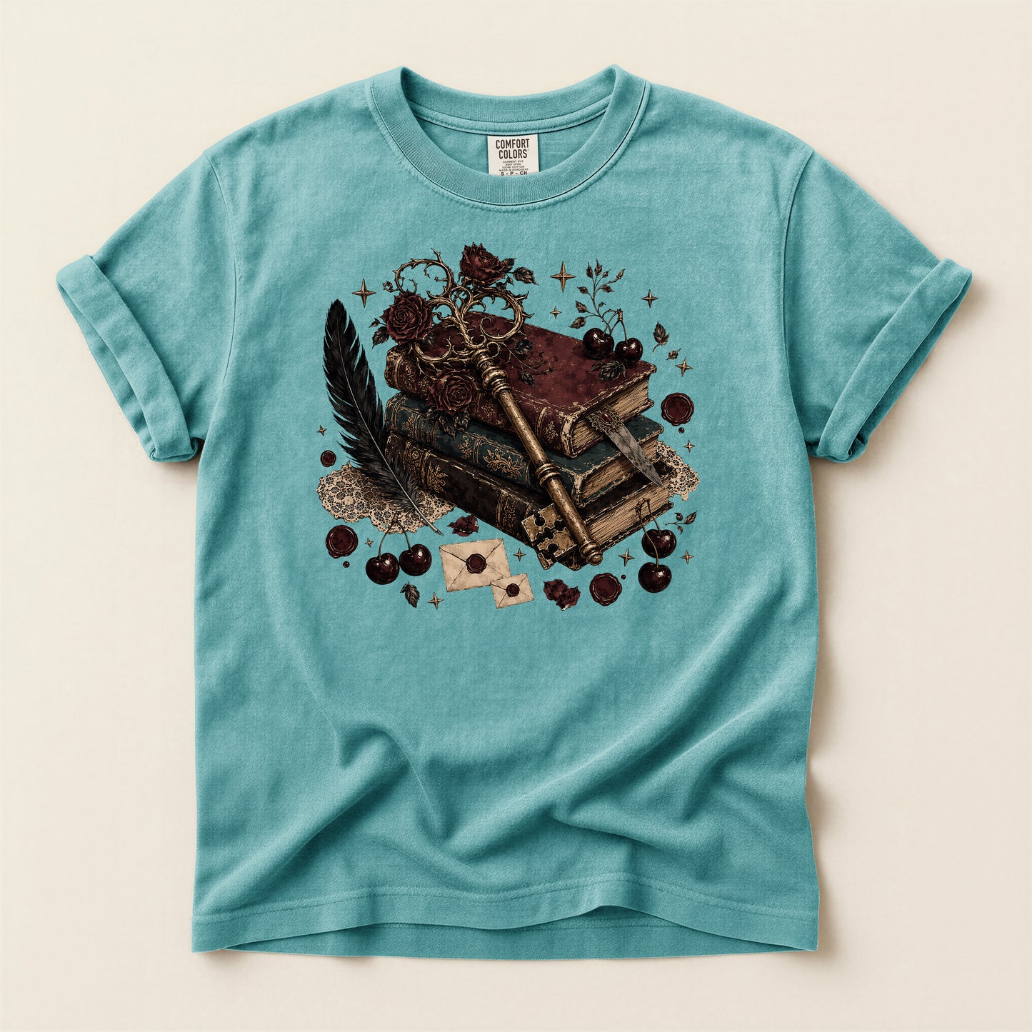 Mystic Book & Quill Graphic T-Shirt — Vintage Witchcraft Aesthetic