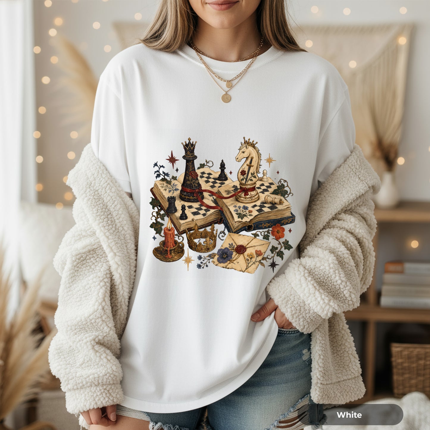 Chess Fantasy T-Shirt — Vintage Bookboard Chess Pieces Graphic Tee